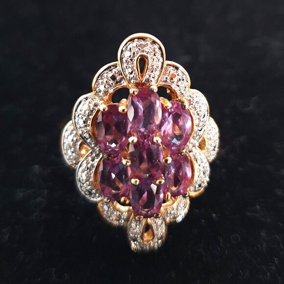 Stunning Natural Amethyst Gold Plated 925 Sterling Silver Statement Ring - Picture 13 of 17
